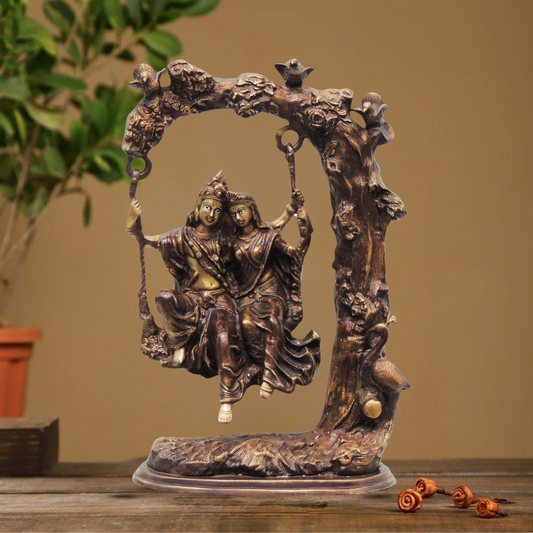 Brass Radha Krishna Tree Jhula Statue 15.77Kg - PUSHMYCART