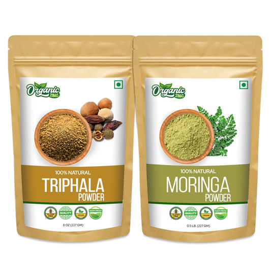 Organic Zing Triphala Powder 227g and Moringa Powder 227g Combo