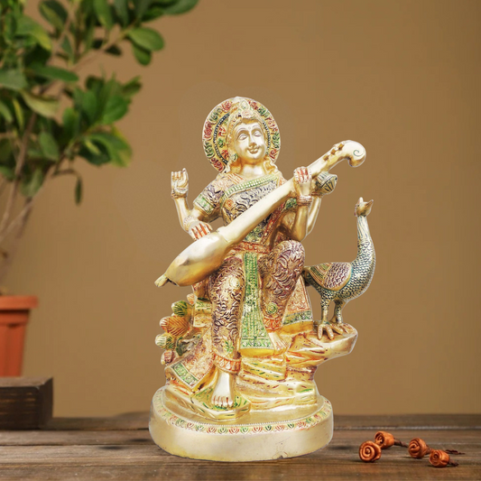 Brass Saraswati Colour Statue 9.17Kg - PUSHMYCART