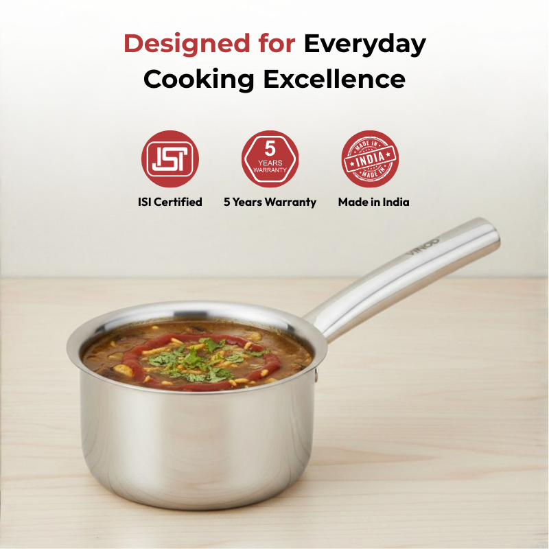 Vinod Claro Heavy Gauge Stainless Steel Sauce Pan (Plain), 1.5 mm – Capacity 1600 ml - view 4