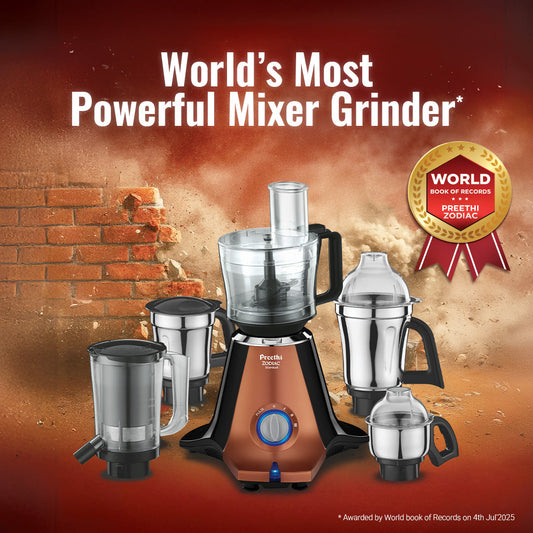 Preethi Zodiac Stardust Mixer Grinder - 750W - Chef Jar + 4 Jar - 2 Year Warranty Lifelong Free Service