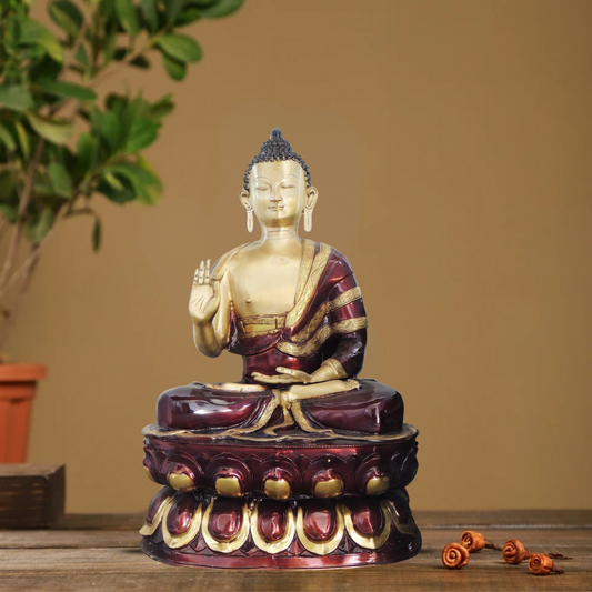 Brass Budha Statue With Antique Finish 45Kg - PUSHMYCART