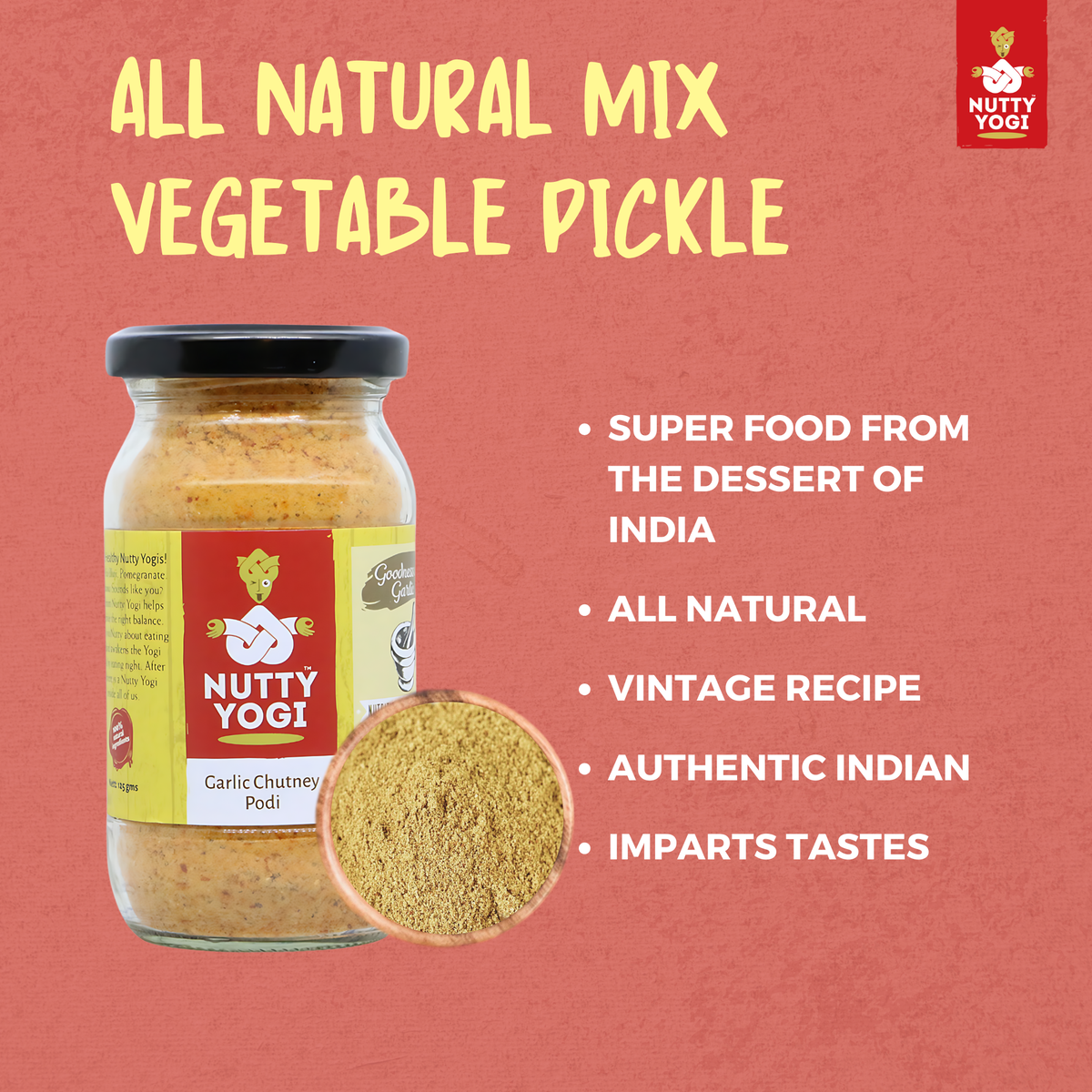 Nutty Yogi Garlic Chutney Podi 125gm