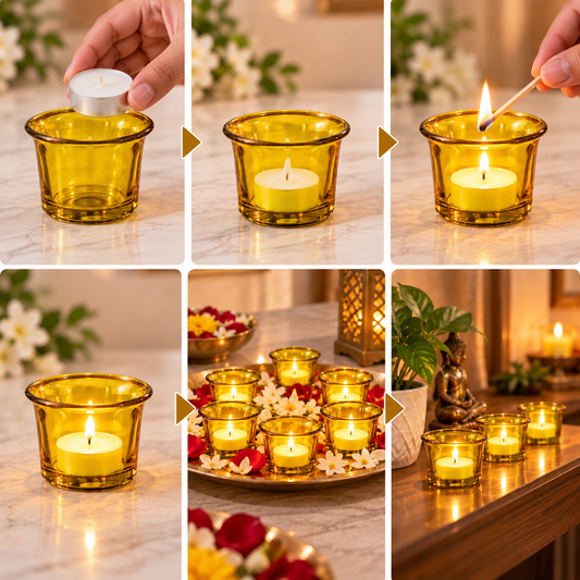 Pure Source India Yellow Makhan Votive Glass Tealight Candle Holder Set of 6 with Tealights