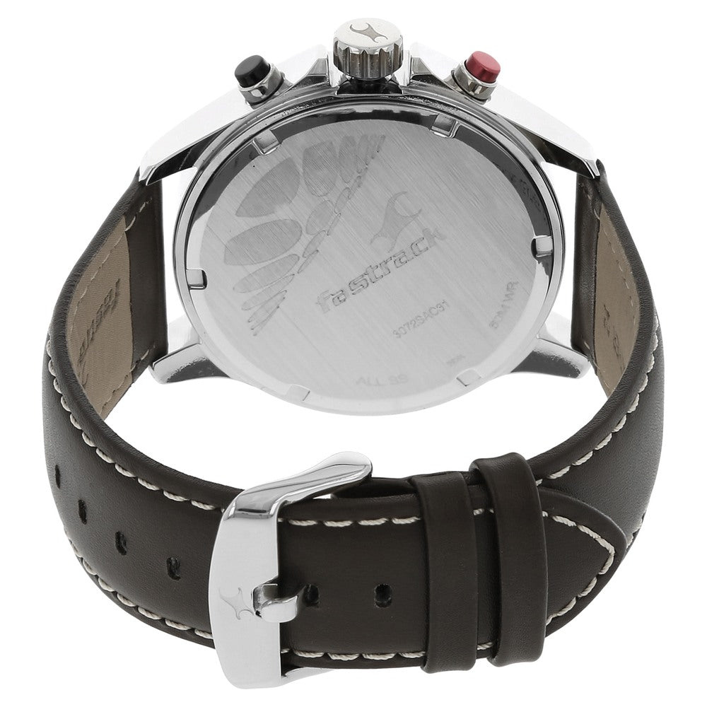 Fastrack Big Time Quartz Chronograph White Dial Leather Strap Watch for Guys