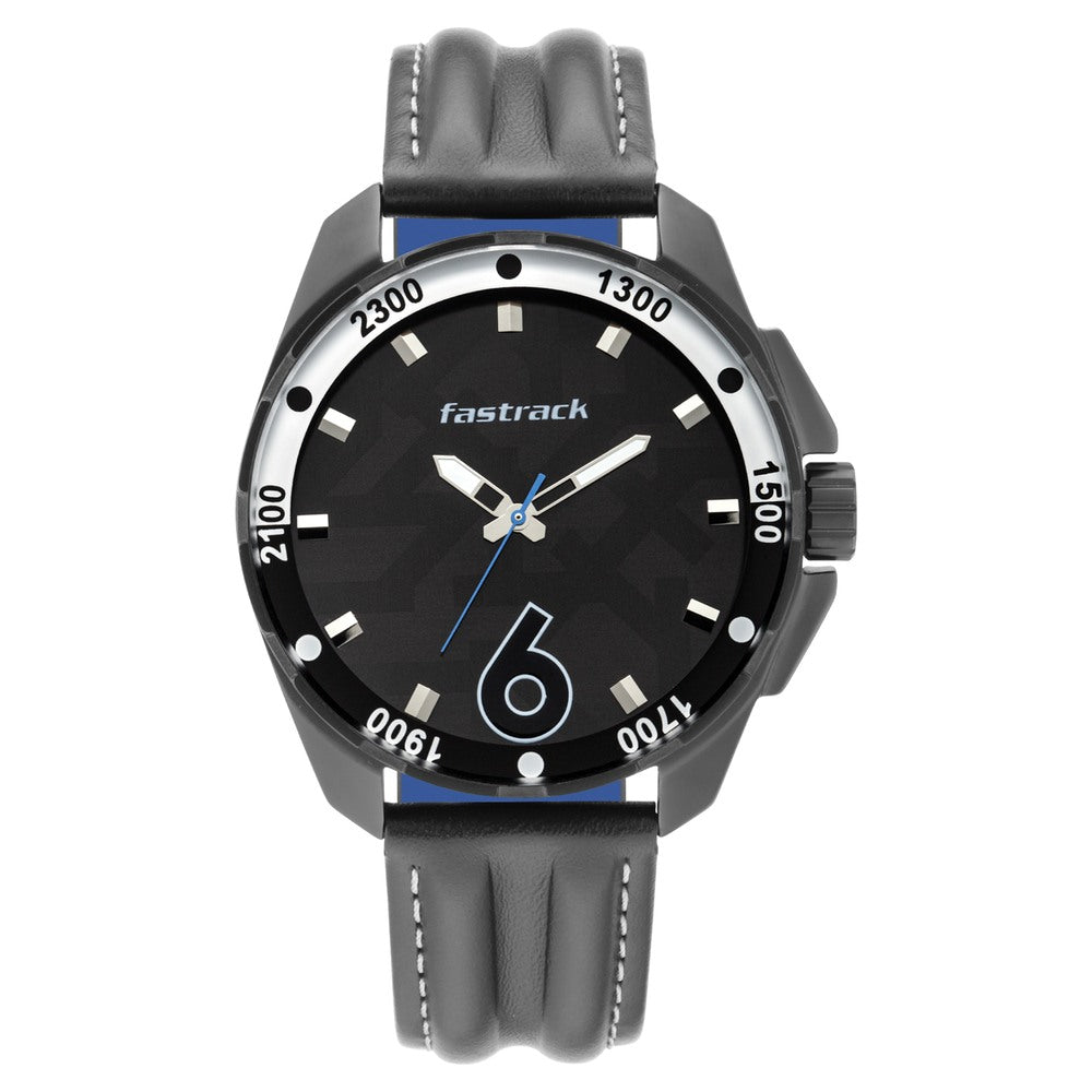 Fastrack Hitlist Quartz Analog Black Dial Leather Strap Watch for Guys