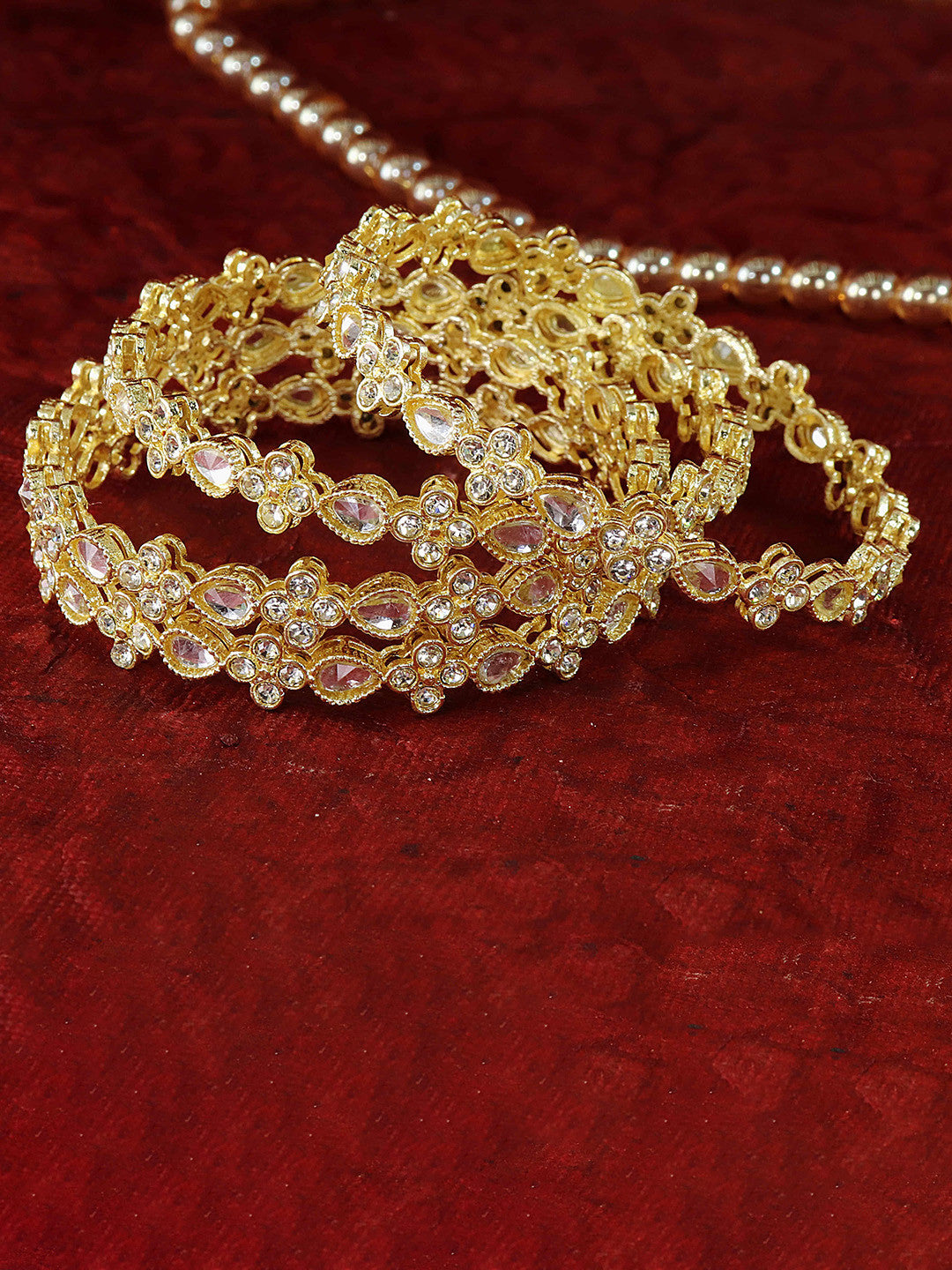 NMII Set of 4 Gold Plated Zircon Kundan Studded Bangles