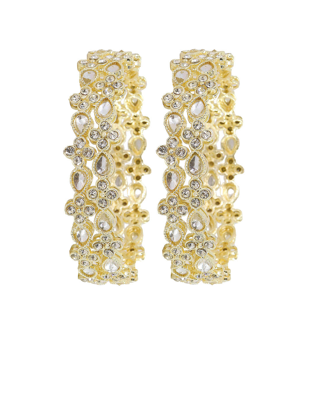 NMII Set of 4 Gold Plated Zircon Kundan Studded Bangles