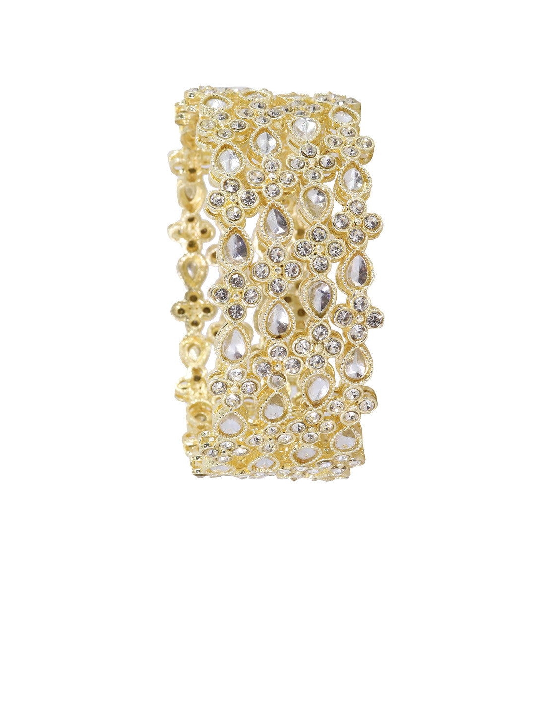 NMII Set of 4 Gold Plated Zircon Kundan Studded Bangles