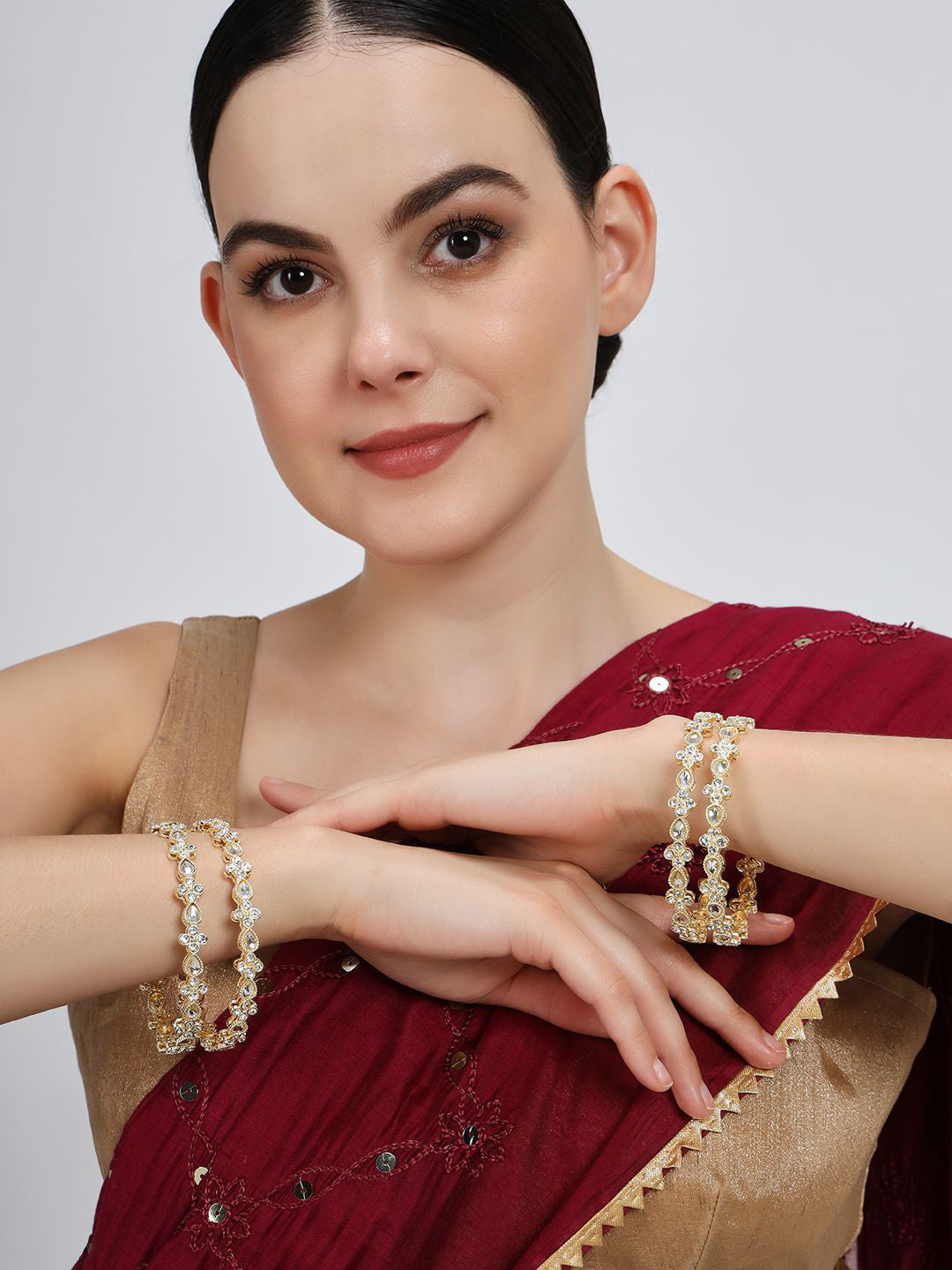 NMII Set of 4 Gold Plated Zircon Kundan Studded Bangles