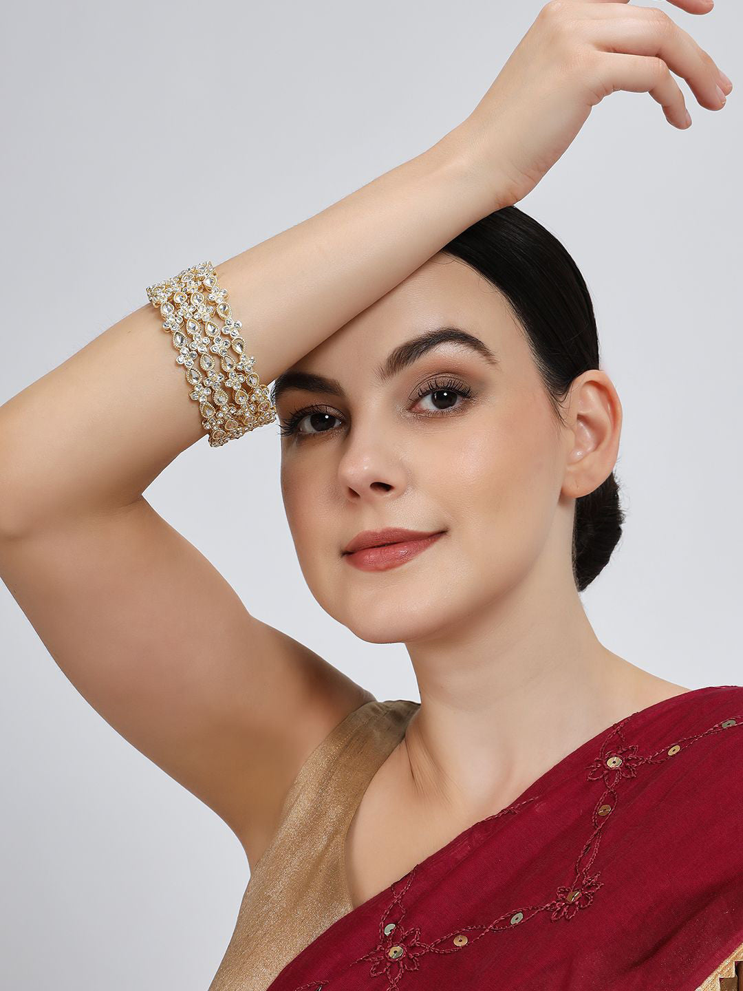 NMII Set of 4 Gold Plated Zircon Kundan Studded Bangles