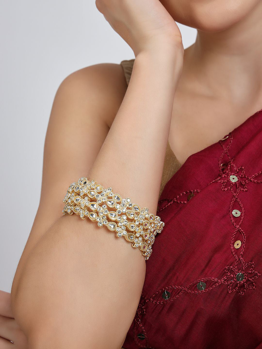 NMII Set of 4 Gold Plated Zircon Kundan Studded Bangles