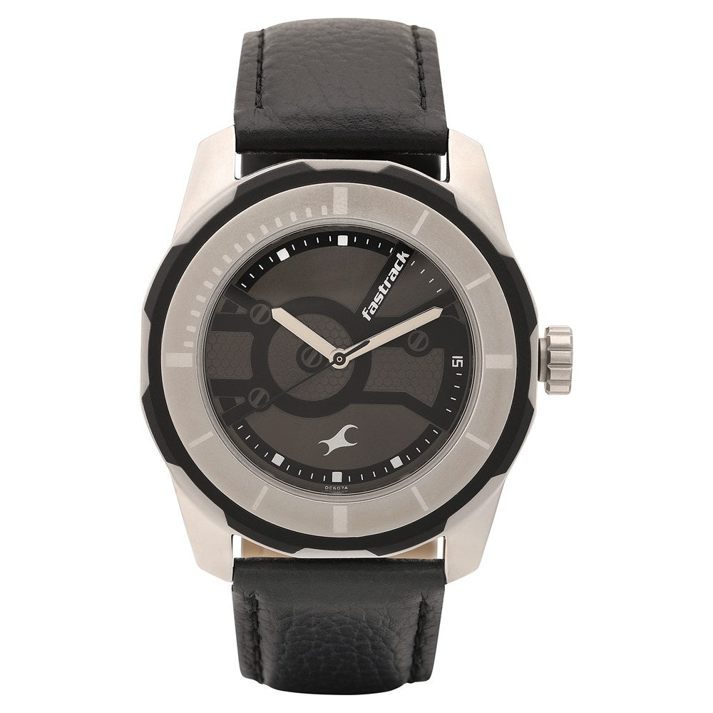 Fastrack Quartz Analog Black Dial Leather Strap Watch for Guys 3099SL02