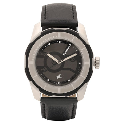 Fastrack Quartz Analog Black Dial Leather Strap Watch for Guys 3099SL02