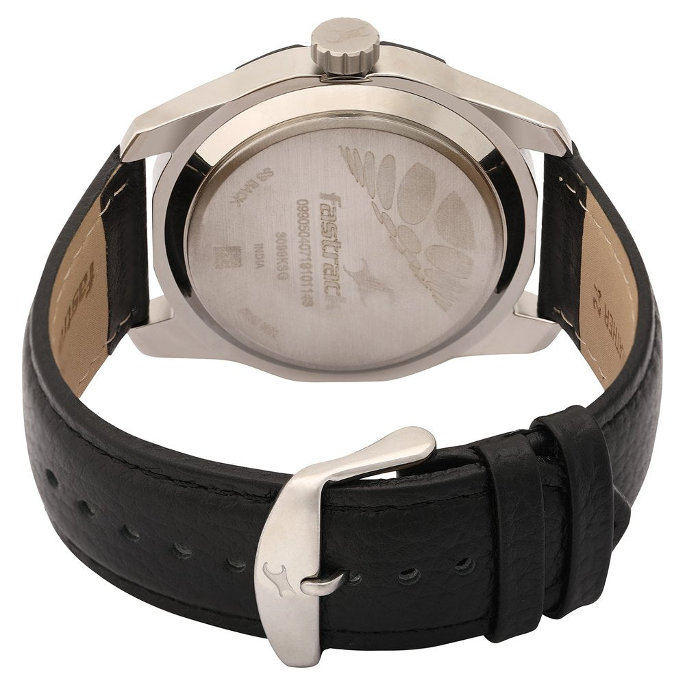 Fastrack Quartz Analog Black Dial Leather Strap Watch for Guys 3099SL02