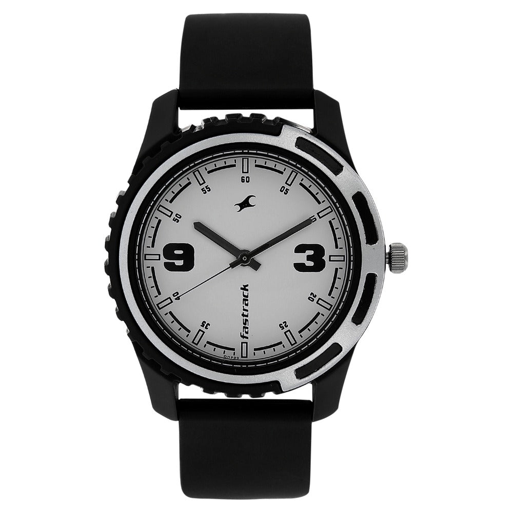 Fastrack Quartz Analog White Dial Plastic Strap Watch for Guys