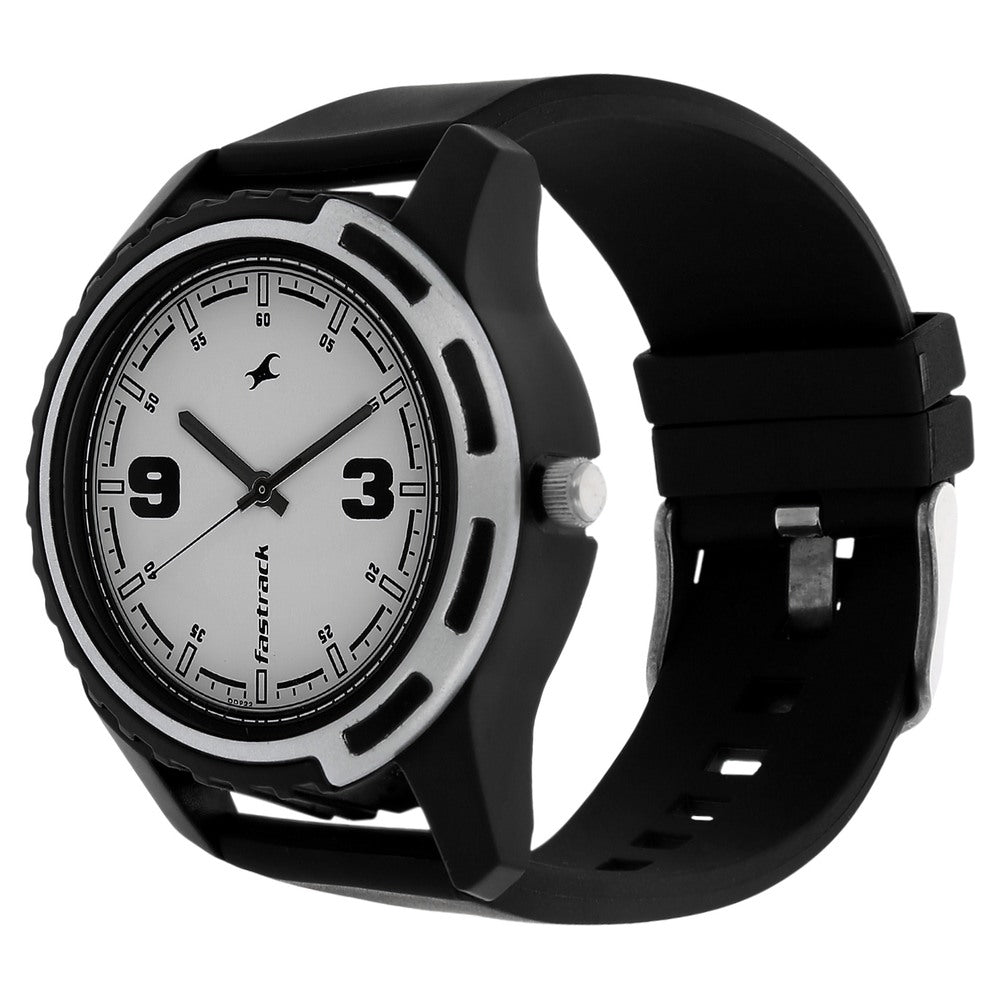 Fastrack Quartz Analog White Dial Plastic Strap Watch for Guys
