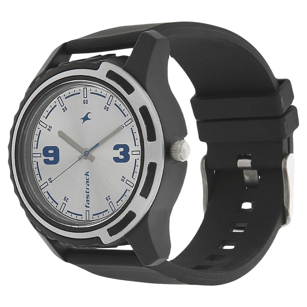 Fastrack Quartz Analog Silver Dial Plastic Strap Watch for Guys