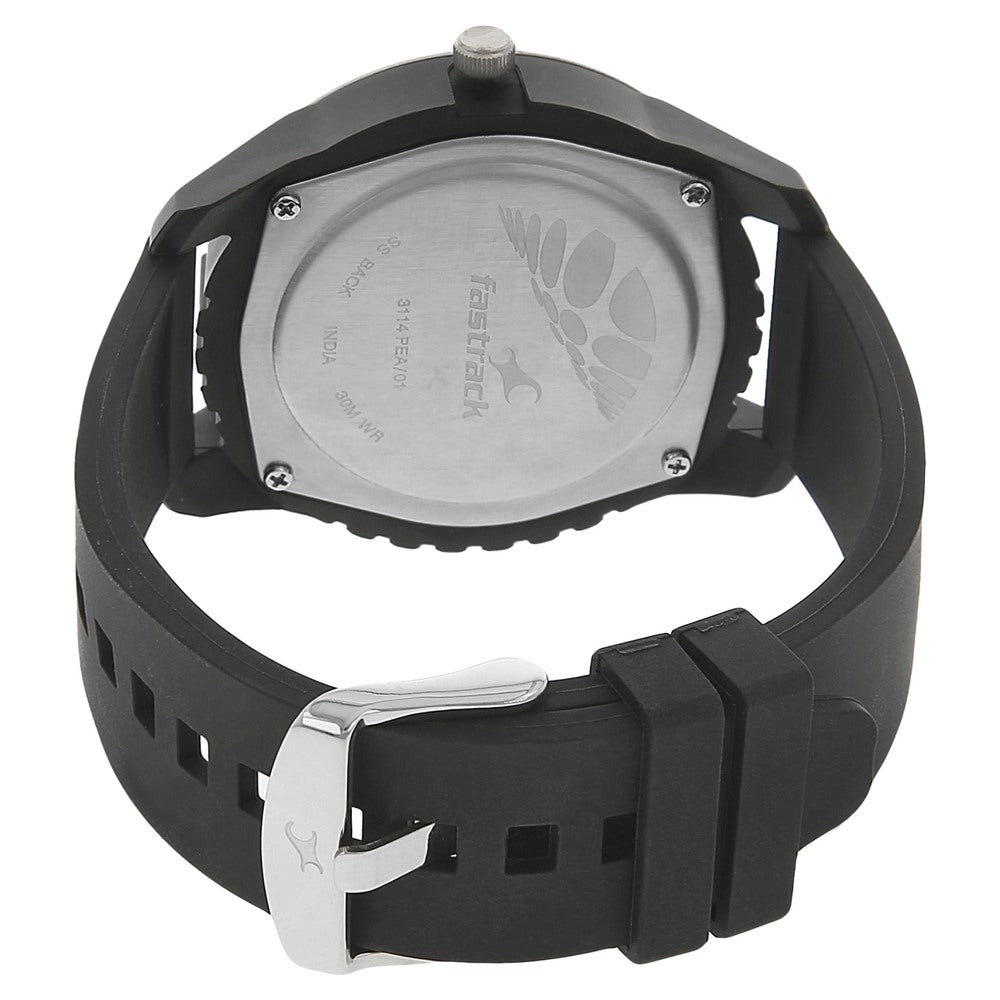 Fastrack Quartz Analog Silver Dial Plastic Strap Watch for Guys
