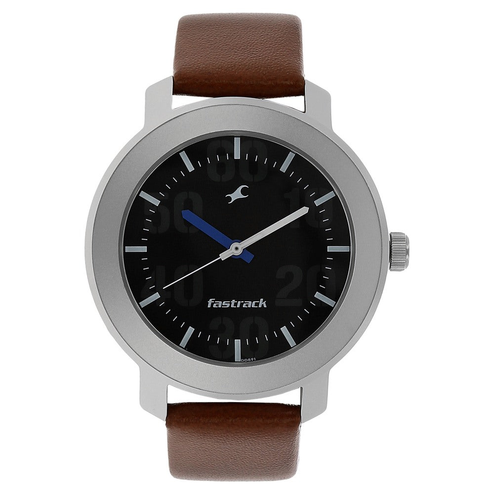 Fastrack Quartz Analog Black Dial Leather Strap Watch for Guys 3121SL01
