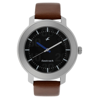 Fastrack Quartz Analog Black Dial Leather Strap Watch for Guys 3121SL01