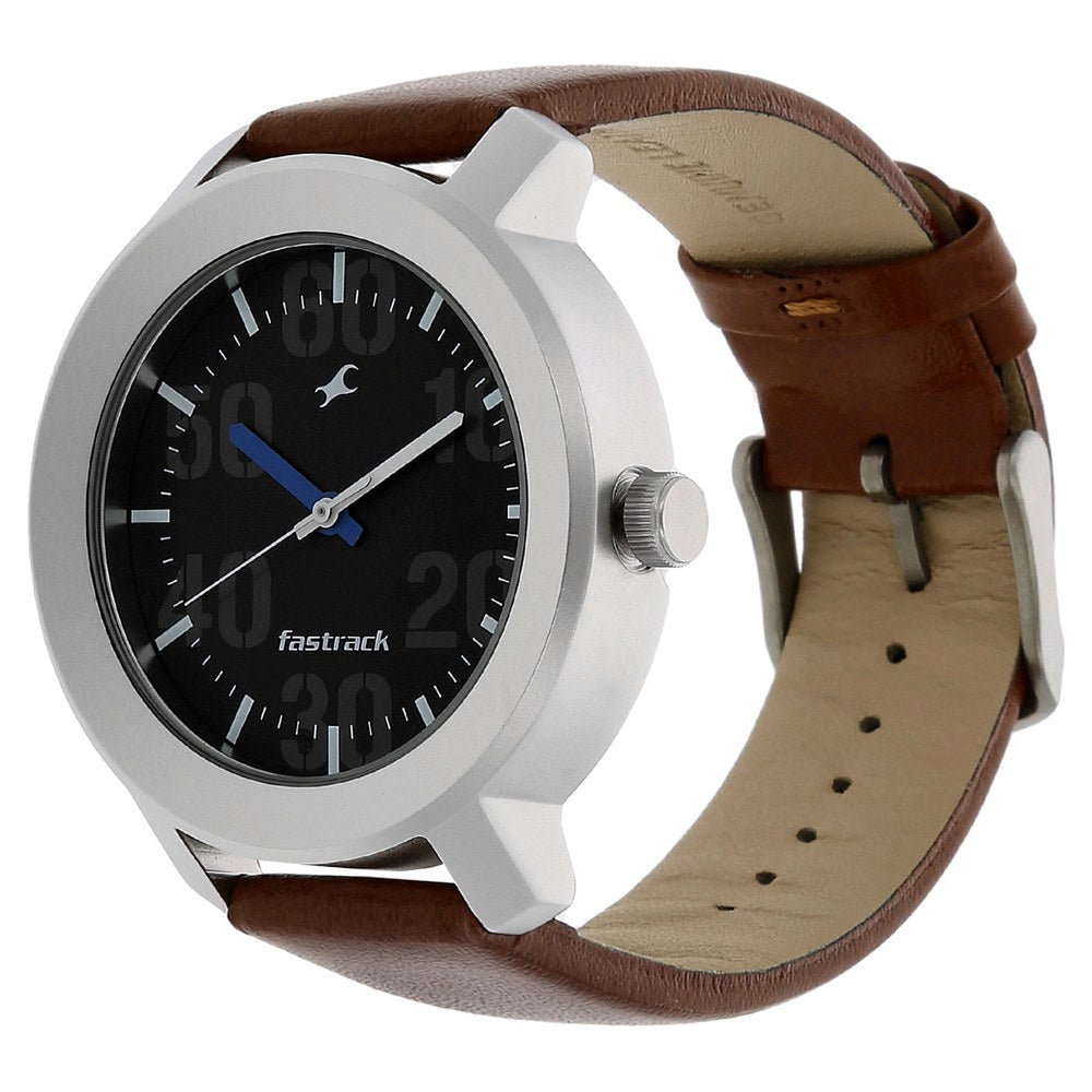 Fastrack Quartz Analog Black Dial Leather Strap Watch for Guys 3121SL01