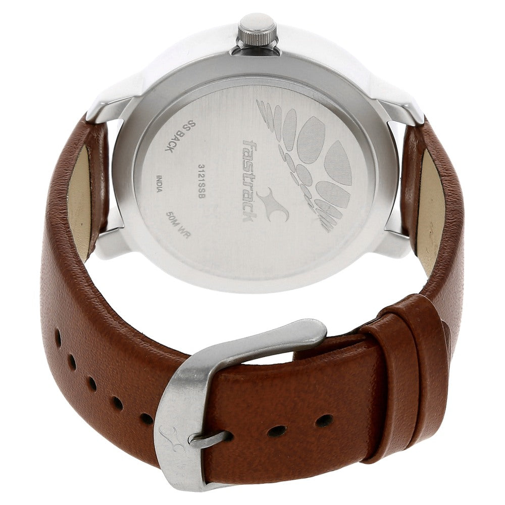Fastrack Quartz Analog Black Dial Leather Strap Watch for Guys 3121SL01