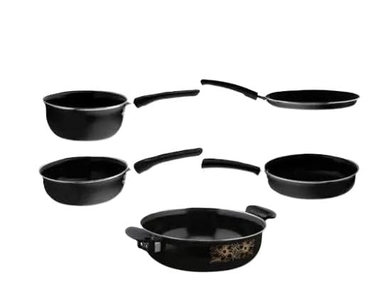 Cast Iron Non Stick Cookware Set of 5 Kadai Fry Pan Tawa Saucepan Tadka Pan Kitchen Combo