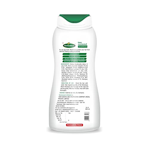 A sleek bottle of Herbodaya Neem Antidandruff shampoo, featuring green and white branding, against a clean backgrou - Image 5