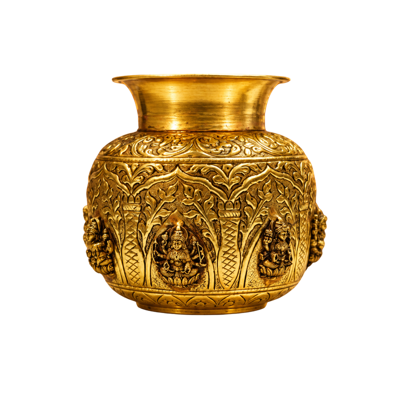 Brass Ashtalakshmi Engraved Kalash 5.5 Inch