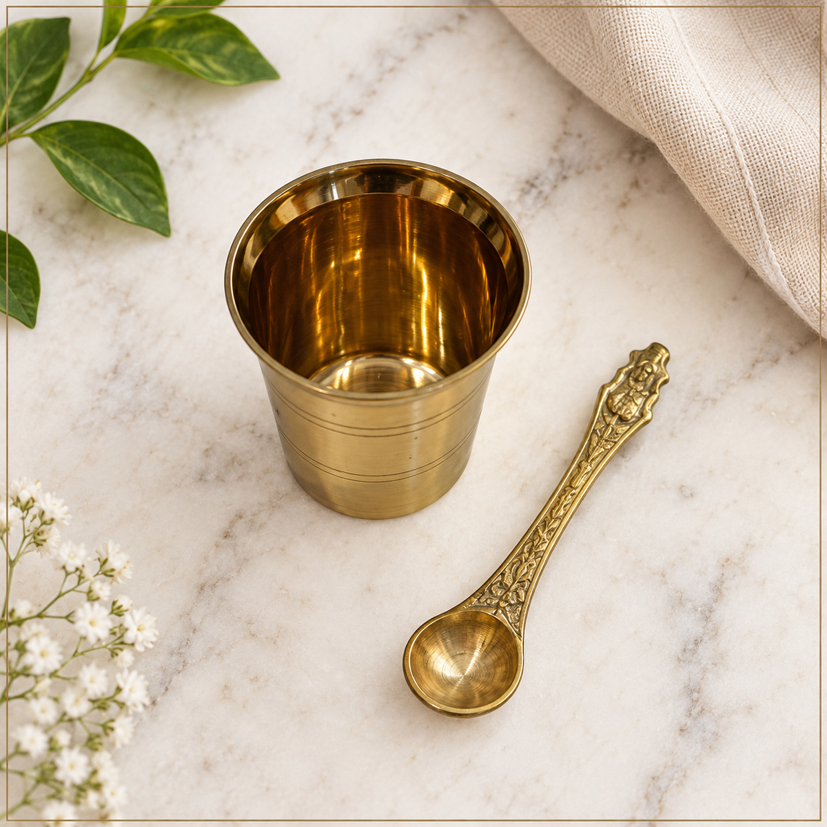 Brass Panchapatra with spoon for pooja 91g