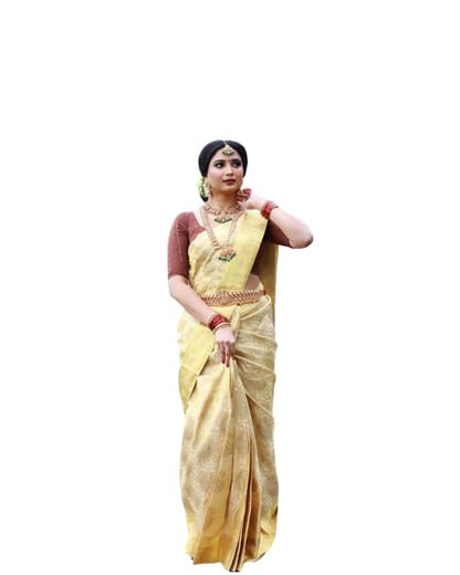 Vasthrlay Yellow Banarasi Traditional Saree for festive ethnic occasions