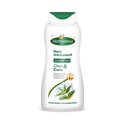 A sleek bottle of Herbodaya Neem Antidandruff shampoo, featuring green and white branding, against a clean backgrou - Image 4