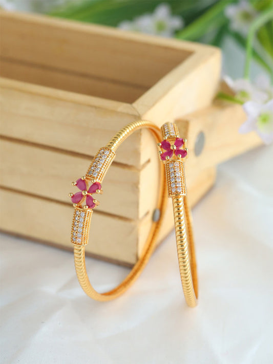 Zeraki Jewels Malini Set of 2 Gold Plated Pink White Stone Bangles