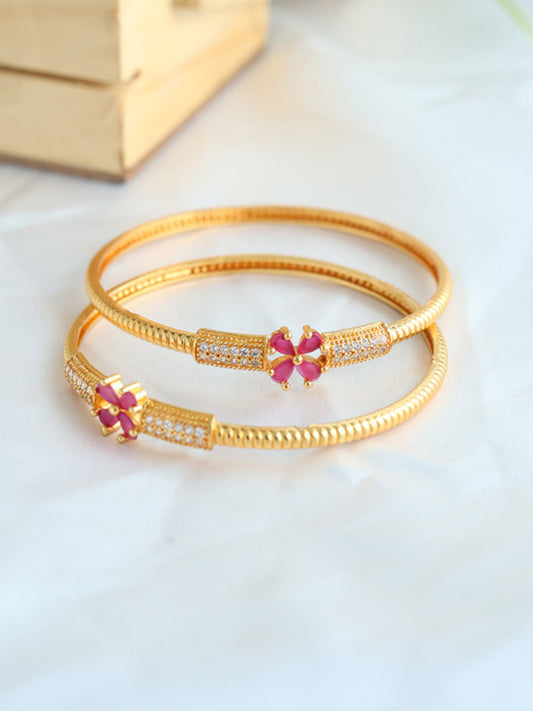 Zeraki Jewels Malini Set of 2 Gold Plated Pink White Stone Bangles