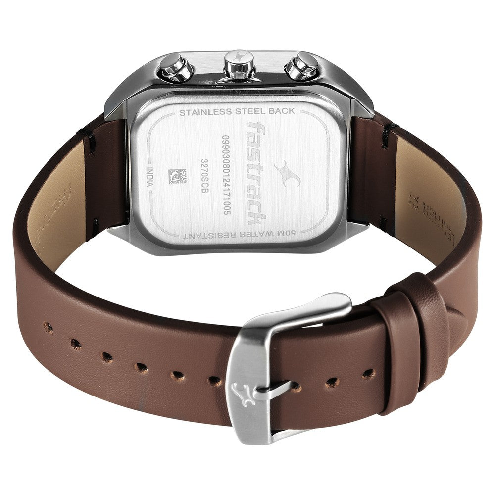 Fastrack Fleek Quartz Multifunction Grey Dial Leather Strap Watch For Guys