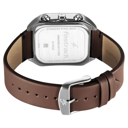 Fastrack Fleek Quartz Multifunction Grey Dial Leather Strap Watch For Guys