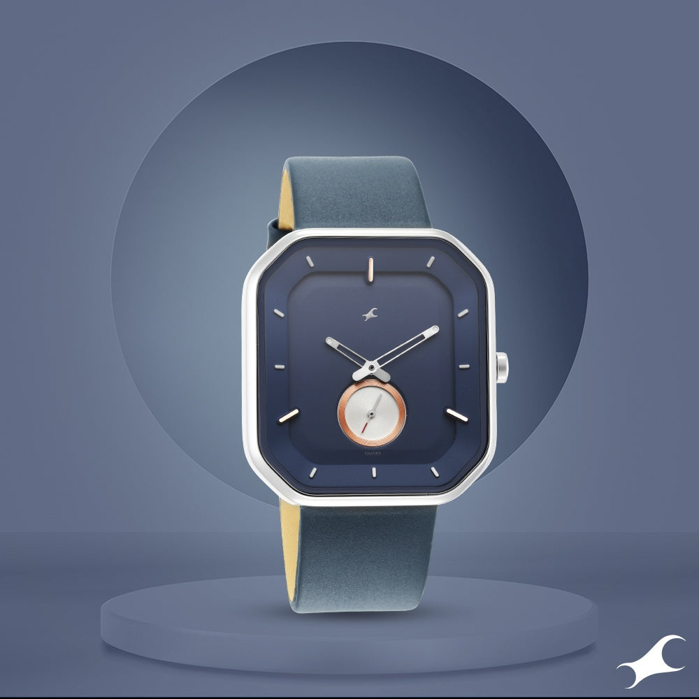 Fastrack After Dark Blue Dial Leather Strap Watch for Guys