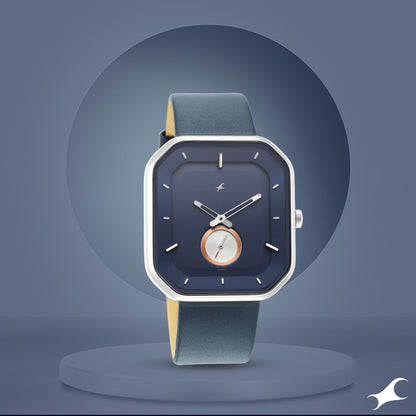 Fastrack After Dark Blue Dial Leather Strap Watch for Guys
