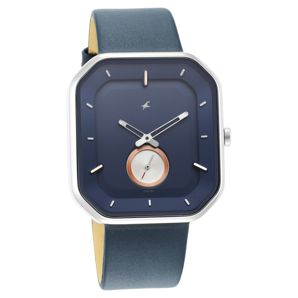 Fastrack After Dark Blue Dial Leather Strap Watch for Guys