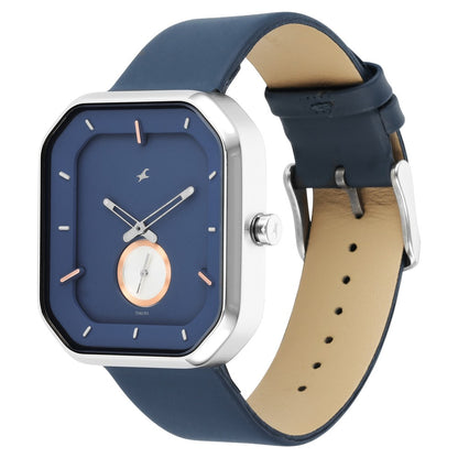 Fastrack After Dark Blue Dial Leather Strap Watch for Guys