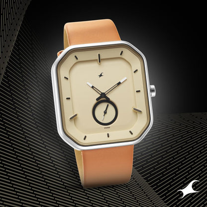 Fastrack After Dark Beige Dial Leather Strap Watch for Guys