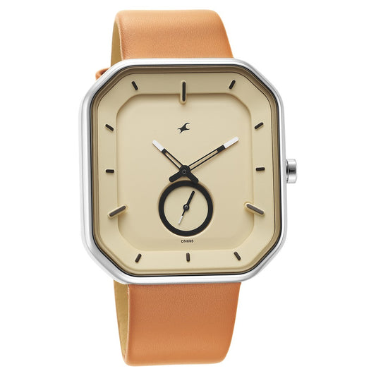 Fastrack After Dark Beige Dial Leather Strap Watch for Guys