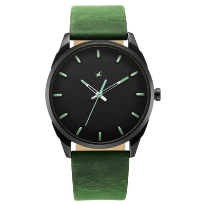 Fastrack After Dark Black Dial Green Leather Strap Watch for Guys