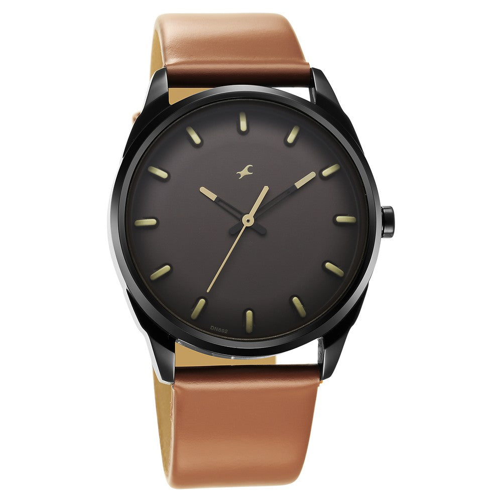 Fastrack After Dark Brown Dial Leather Strap Watch for Guys