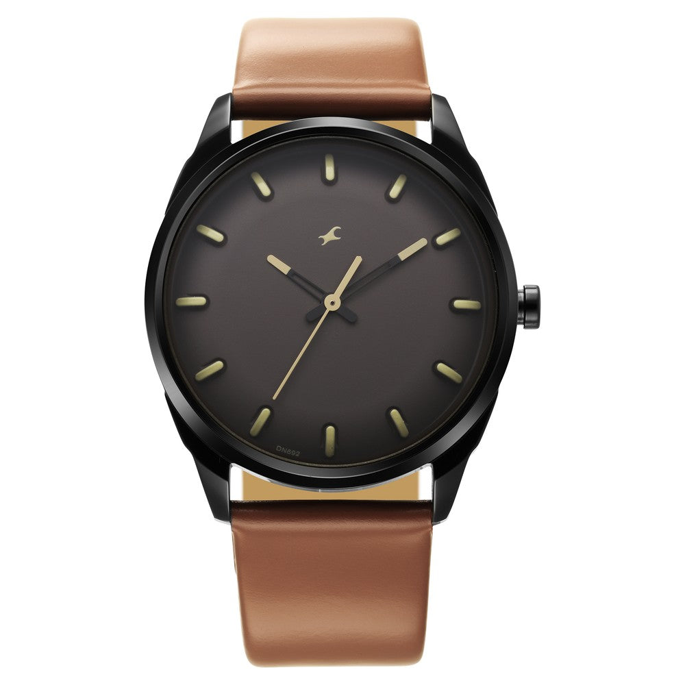 Fastrack After Dark Brown Dial Leather Strap Watch for Guys