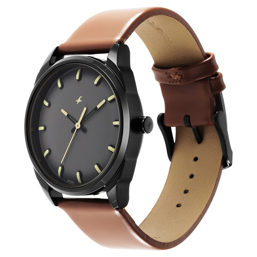 Fastrack After Dark Brown Dial Leather Strap Watch for Guys