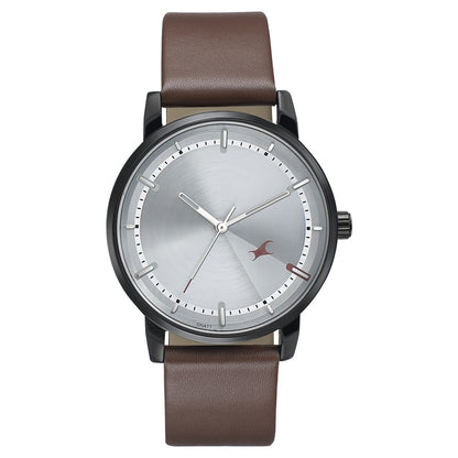 Fastrack Style Up Silver Dial Leather Strap Watch for Guys