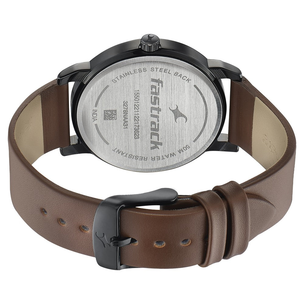 Fastrack Style Up Silver Dial Leather Strap Watch for Guys
