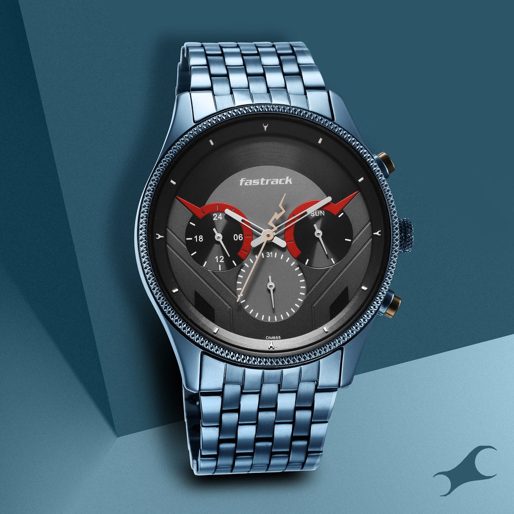 Fastrack Thor Quartz Multifunction Grey Dial Metal Strap Watch for Guys